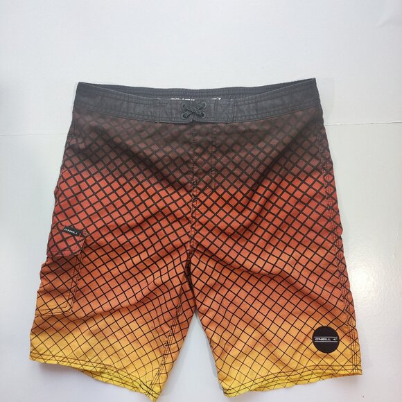 O'Neill board short / swim trunk orange shades checkered boy's size 14 - Picture 1 of 13